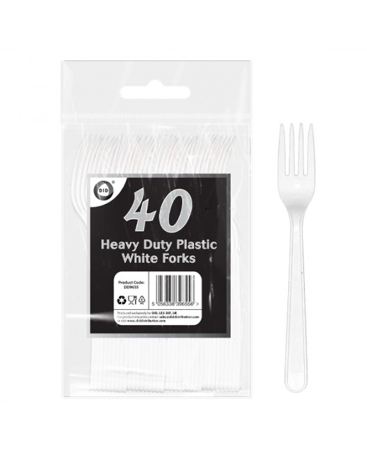 40pc Heavy Duty Plastic White Forks
