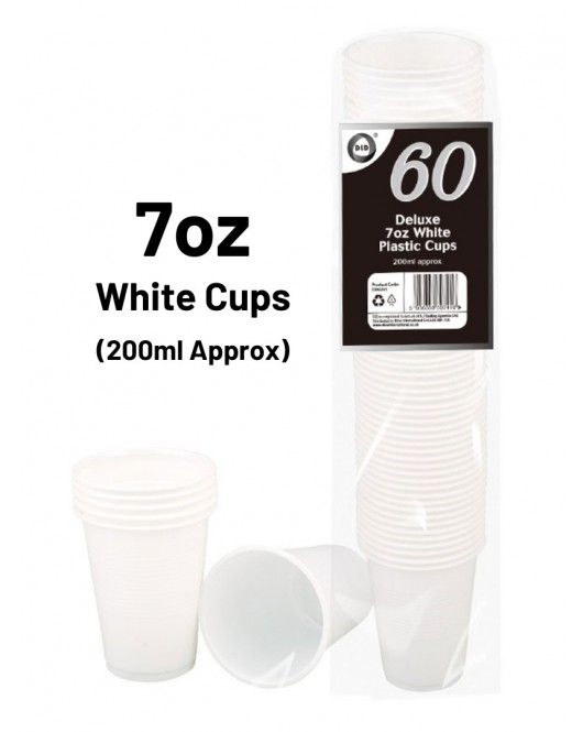 60pc Deluxe 7oz White Plastic Cups