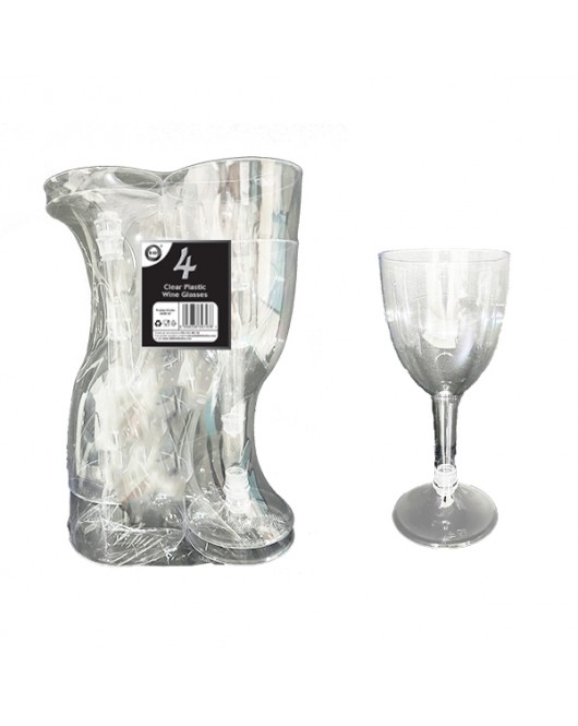 4pc Clear Plastic Wine Glasses