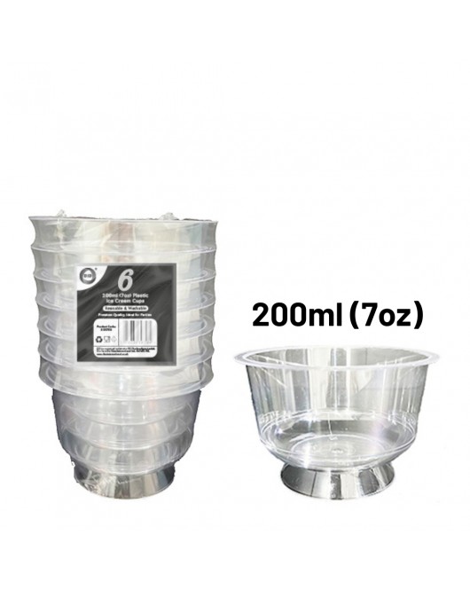 6pc 200ml (7Oz) Plastic Ice Cream Cups