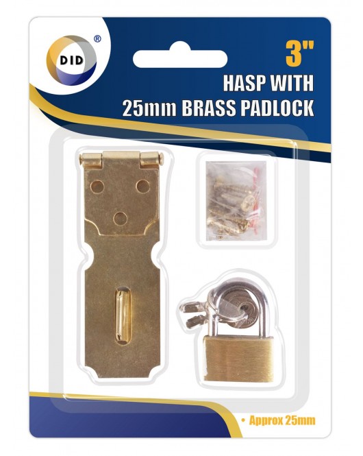 3" Hasp with 25mm Brass Padlock
