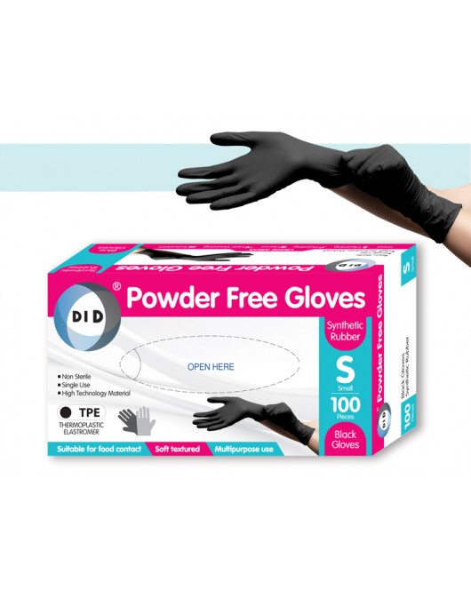100pc Small Powder Free Black Tpe Gloves