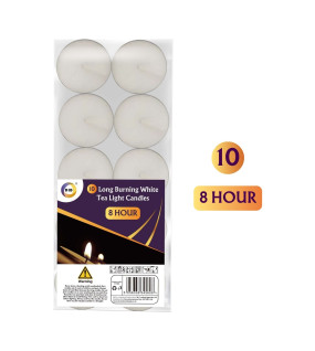 10 Long Burning White Tea Light Candles 10 Long Burning White Tea Light Candles