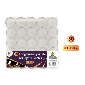 50 Long Burning White Tea Light Candles