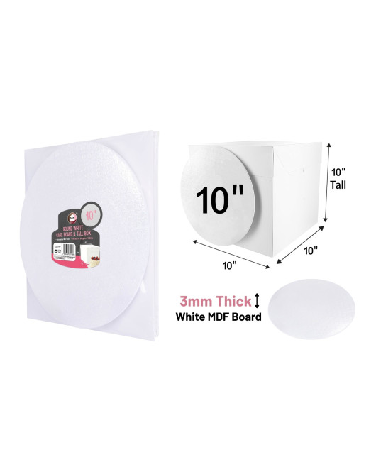 10" Round White Cake Board & Tall Box