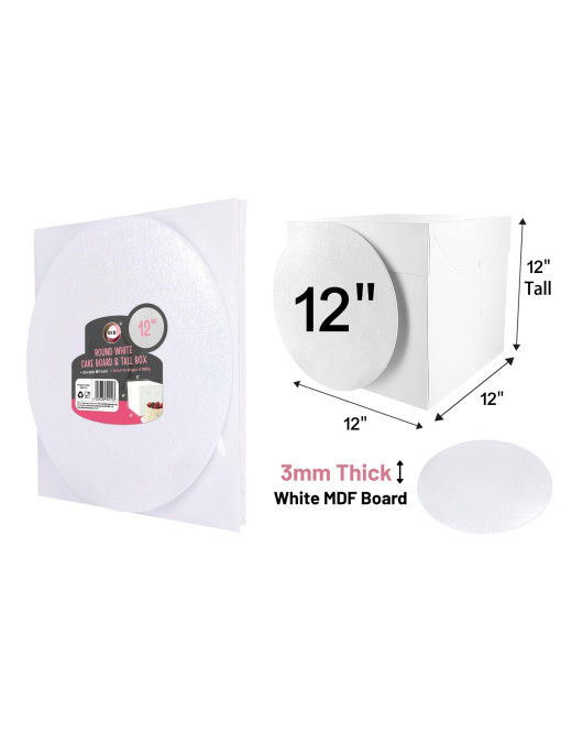 12" Round White Cake Board & Tall Box