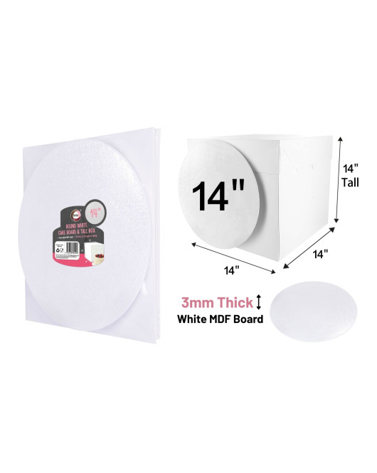 14" Round White Cake Board & Tall Box