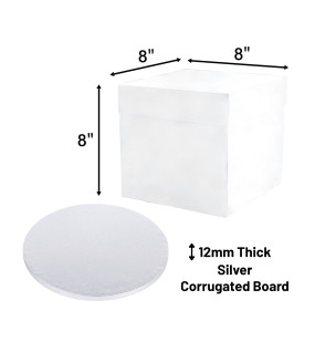 8" Round Silver Cake Board & Tall Box