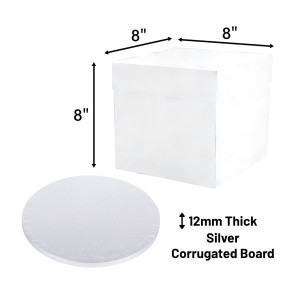 8" Round Silver Cake Board &amp; Tall Box