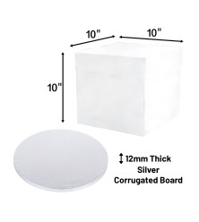 10" Round Silver Cake Board & Tall Box