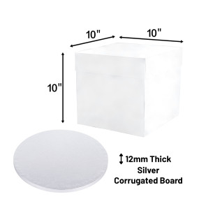 10" Round Silver Cake Board & Tall Box