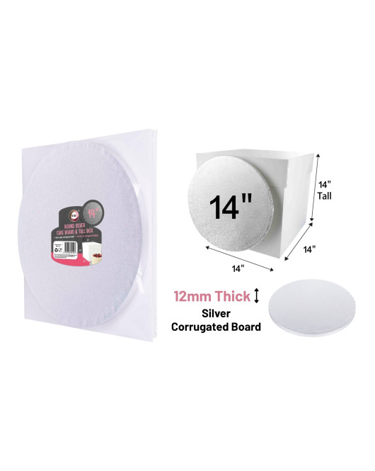 14" Round Silver Cake Board & Tall Box