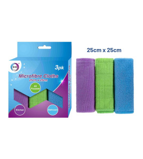 3pc Microfibre Cloths - 25cm x 25cm 3pc Microfibre Cloths - 25cm x 25cm