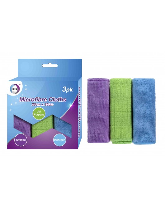 3pc Microfibre Cloths - 25cm x 25cm