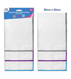 3pc Microfibre Dish Cloths - 30cm x 30cm 3pc Microfibre Dish Cloths - 30cm x 30cm