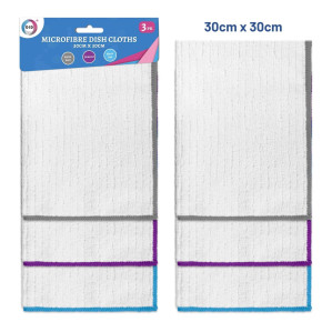 3pc Microfibre Dish Cloths - 30cm x 30cm