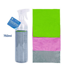 750ml Spray Bottle & 3 Microfibre Cloths Kit