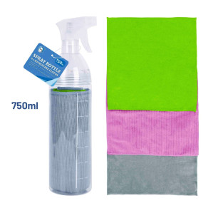 750ml Spray Bottle &amp; 3 Microfibre Cloths Kit