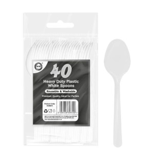 40pc Reusable Heavy Duty Plastic White Spoons 40pc Reusable Heavy Duty Plastic White Spoons