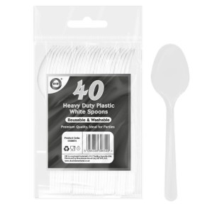 40pc Reusable Heavy Duty Plastic White Spoons 40pc Reusable Heavy Duty Plastic White Spoons