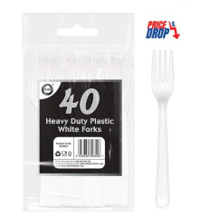 40pc Reusable Heavy Duty Plastic White Forks