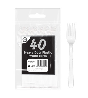 40pc Reusable Heavy Duty Plastic White Forks 40pc Reusable Heavy Duty Plastic White Forks