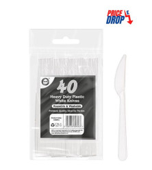 40pc Reusable Heavy Duty Plastic White Knives