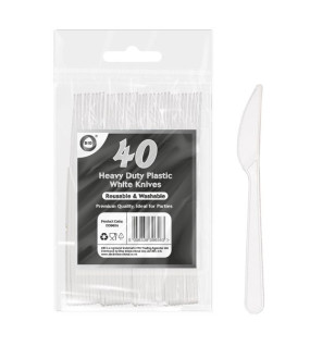 40pc Reusable Heavy Duty Plastic White Knives 40pc Reusable Heavy Duty Plastic White Knives