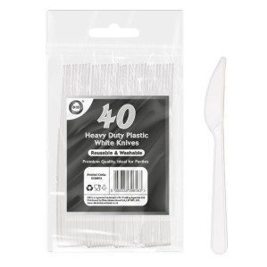 40pc Reusable Heavy Duty Plastic White Knives 40pc Reusable Heavy Duty Plastic White Knives