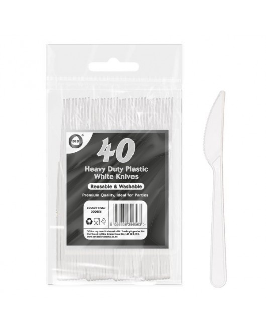 40pc Reusable Heavy Duty Plastic White Knives