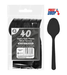 40pc Reusable Heavy Duty Plastic Black Spoons