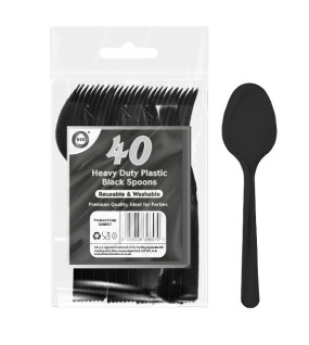 40pc Reusable Heavy Duty Plastic Black Spoons 40pc Reusable Heavy Duty Plastic Black Spoons