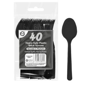 40pc Reusable Heavy Duty Plastic Black Spoons 40pc Reusable Heavy Duty Plastic Black Spoons