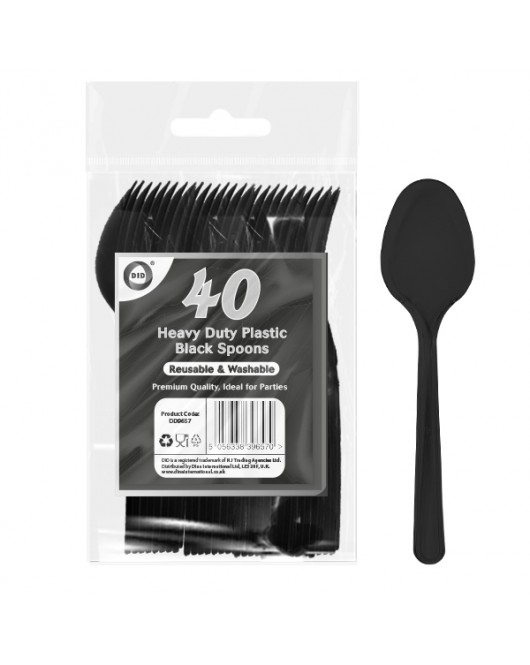 40pc Reusable Heavy Duty Plastic Black Spoons