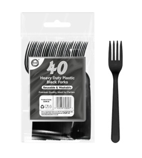 40pc Reusable Heavy Duty Plastic Black Forks