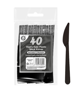 40pc Reusable Heavy Duty Plastic Black Knives 40pc Reusable Heavy Duty Plastic Black Knives
