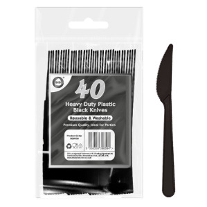 40pc Reusable Heavy Duty Plastic Black Knives 40pc Reusable Heavy Duty Plastic Black Knives