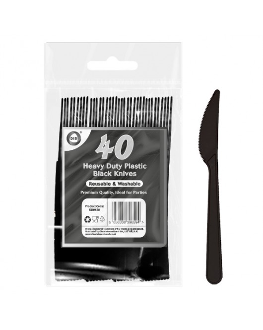 40pc Reusable Heavy Duty Plastic Black Knives