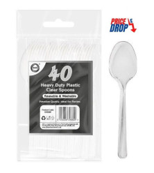 40pc Reusable Heavy Duty Plastic Clear Spoons