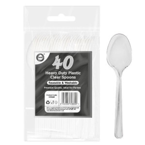 40pc Reusable Heavy Duty Plastic Clear Spoons 40pc Reusable Heavy Duty Plastic Clear Spoons