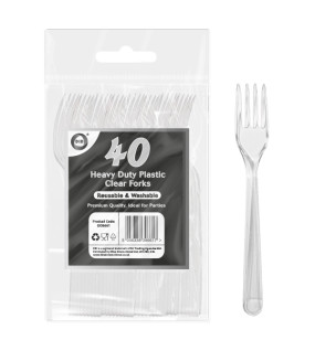 40pc Reusable Heavy Duty Plastic Clear Forks 40pc Reusable Heavy Duty Plastic Clear Forks
