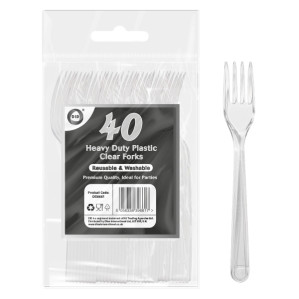 40pc Reusable Heavy Duty Plastic Clear Forks