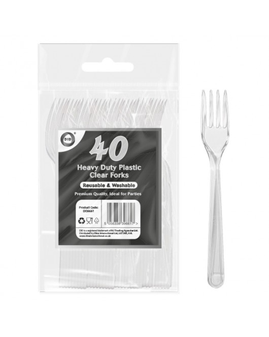 40pc Reusable Heavy Duty Plastic Clear Forks