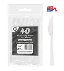 40pc Reusable Heavy Duty Plastic Clear Knives