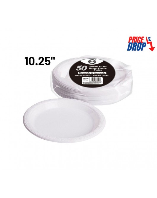 50pc Reusable Deluxe 10.25" Round Plastic Plates