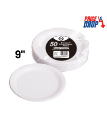50pc Reusable Deluxe 9" Round Plastic Plates