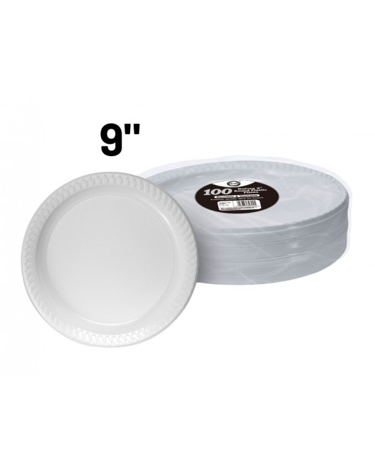 100pc Reusable Deluxe 9'' Round Plastic Plates