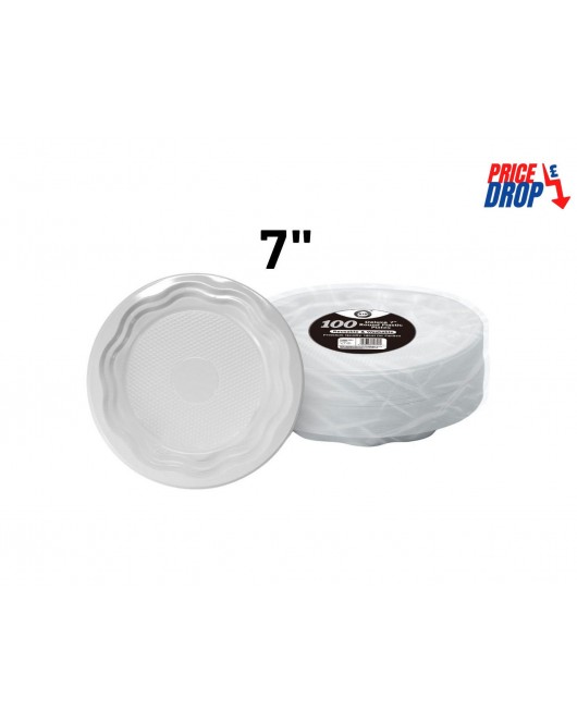 100pc Reusable Deluxe 7" Round Plastic Plates