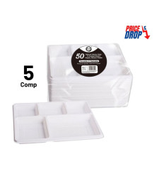 50pc Reusable Deluxe Heavy-Duty 5 Compartment Plastic Dinner Plates