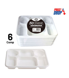50pc Reusable Deluxe Heavy-Duty 6 Compartment Plastic Dinner Plates